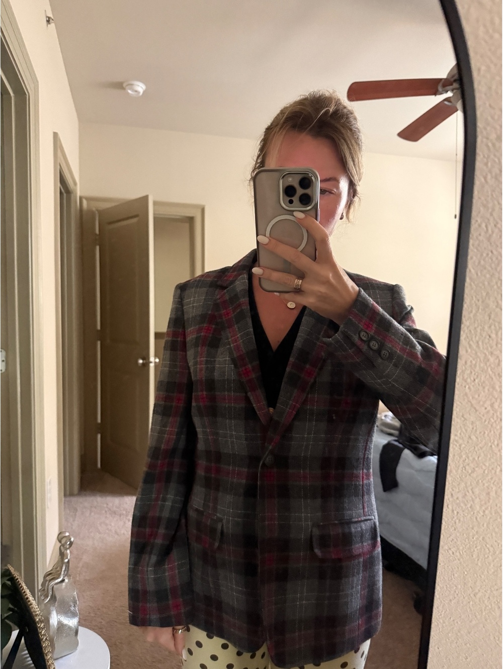 Pendleton Women's Wool Plaid Blazer Jacket Gray Red Size Medium - Picture 7 of 7